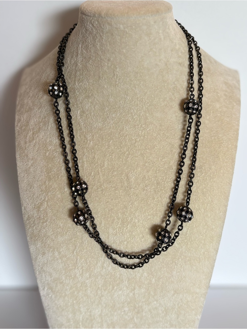 LOFT Gunmetal Station Necklace Long 40" Beaded Layering Necklace